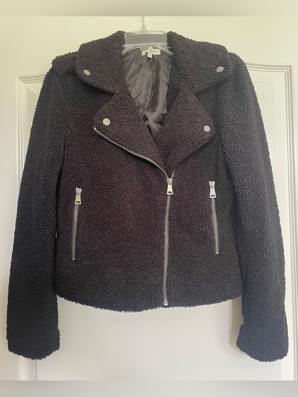 Max Studio Black Teddy Sherpa Moto Jacket